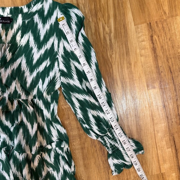 Pomander Place Green Ikat Kenzo Tuckernuck Tiered Summer Mini Dress Size S - Picture 7 of 8